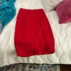 red midi pencil skirt
